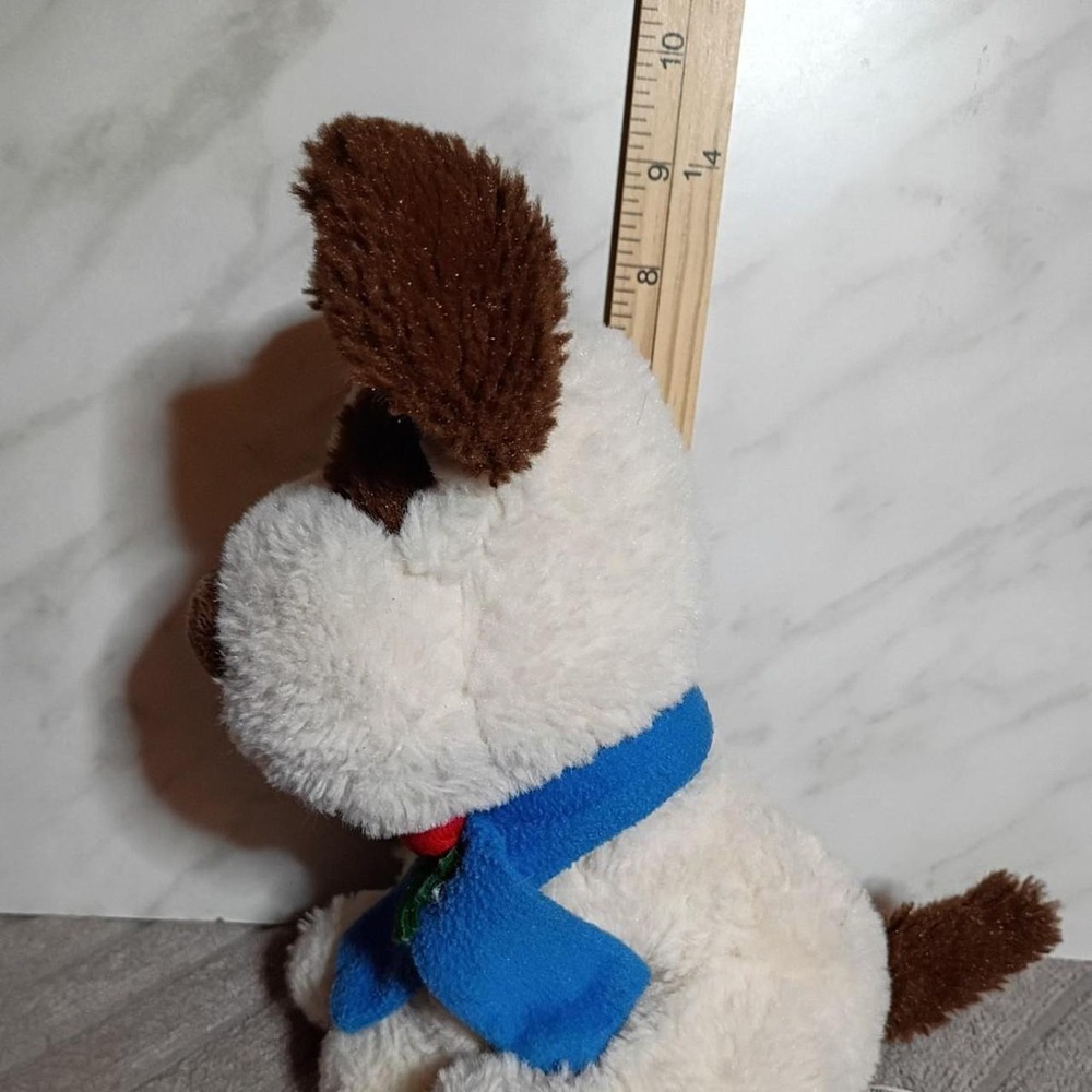 Hobby Lobby Christmas Puppy Dog Plush Cream Brown Blue Scarf 9143766 8.5in - Picture 2 of 8